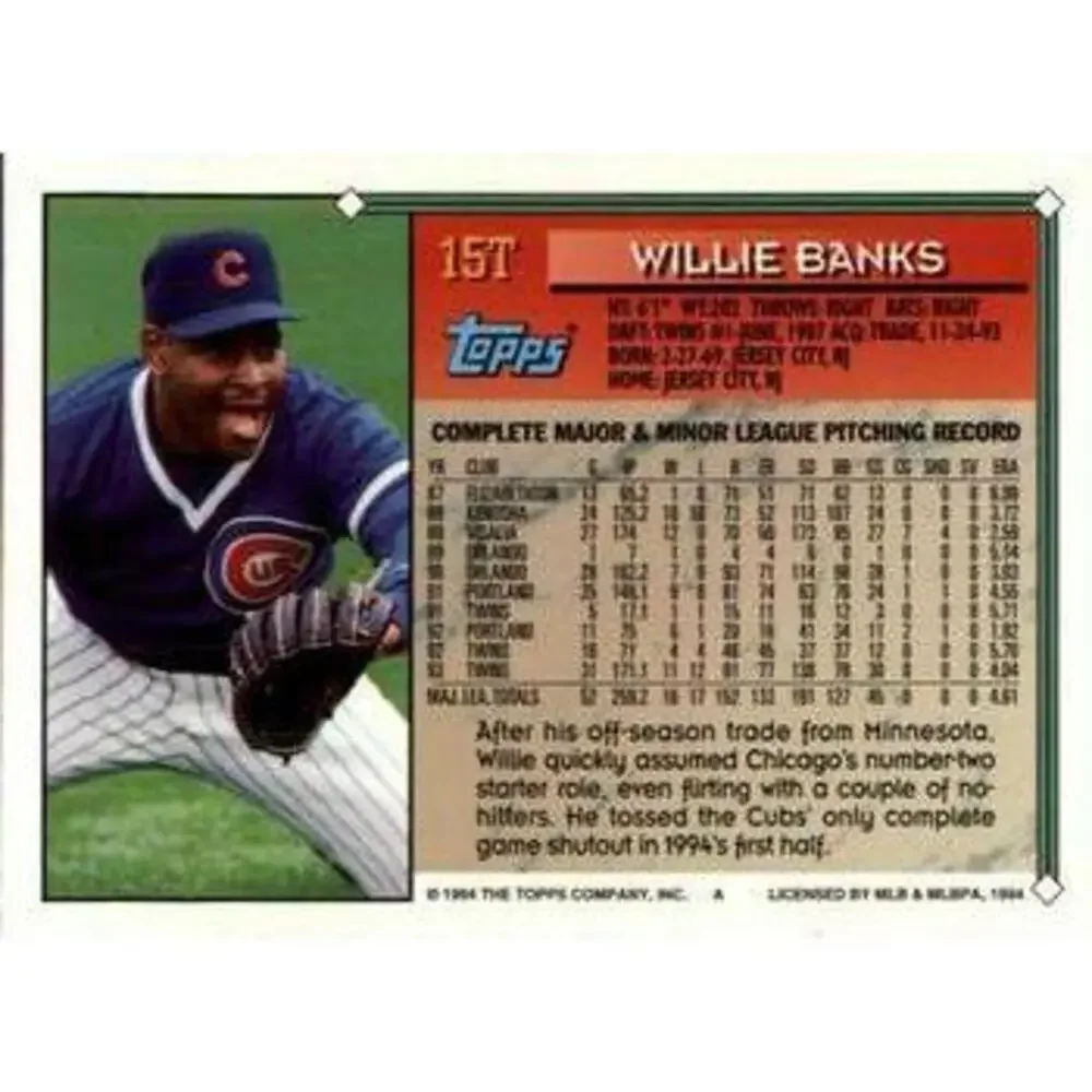 1994 Topps Traded Willie Banks 15T Chicago Cubs